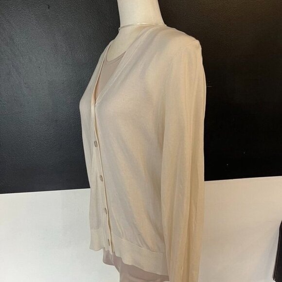 Mango Silk-Blend Ribbed Cardigan Ecru | Size L | Flawed - Picture 10 of 13